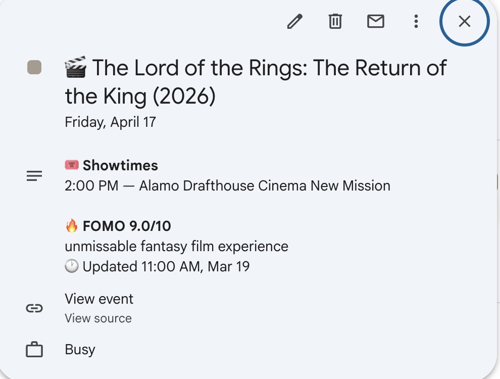 Movie event with cinema passthrough scoring